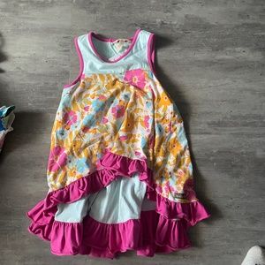 Ruffle, Laird, floral, pink and blue Matilda, Jane dress size 6